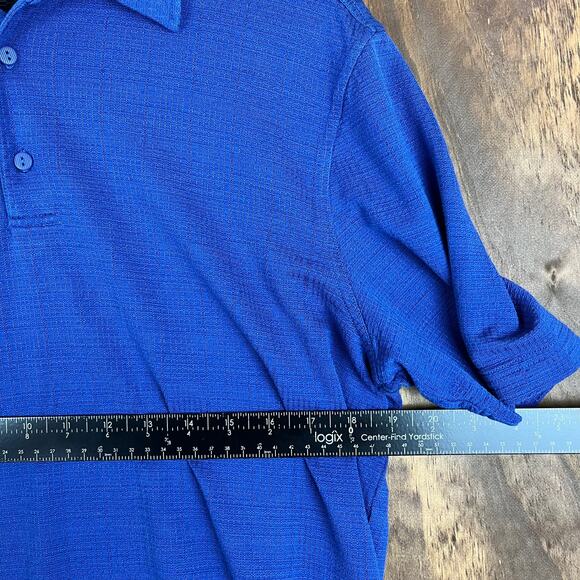 Jhane Barnes Mens Shirt Blue Polo Silk & Spandex Short Sleeve Square Pattern M - Picture 6 of 14